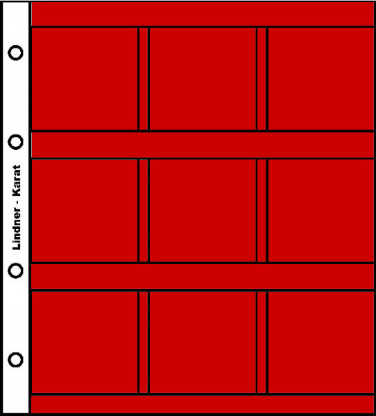 Lindner karat-Münzblätter für 9 Münzrähmchen 50 x 50 mm, inkl. Zwischenblatt rot, 5er- Packung