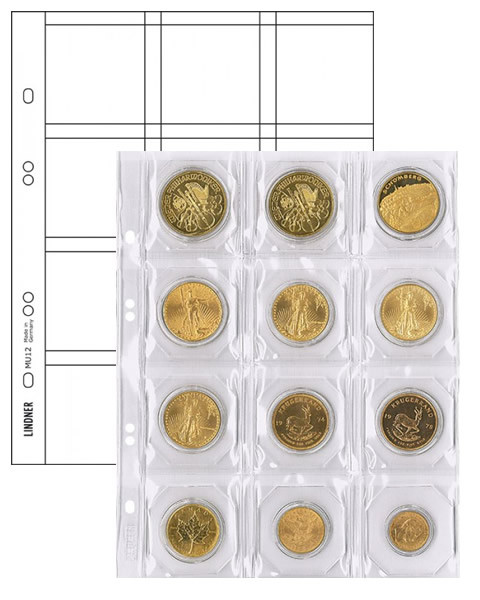 Lindner Multi collect Münzblätter für 12 Münzen bis 50 mm Durchmesser/Münzrähmchen 50x50/OCTO Münzkapseln, Zwischenblätter schwarz, 5er-Packung