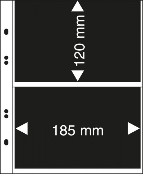 LINDNER Multi collect Blätter mit 2 Taschen (185 x 120 mm), glasklar mit schwarzen Folien-Einlegestreifen, 10er-Packung