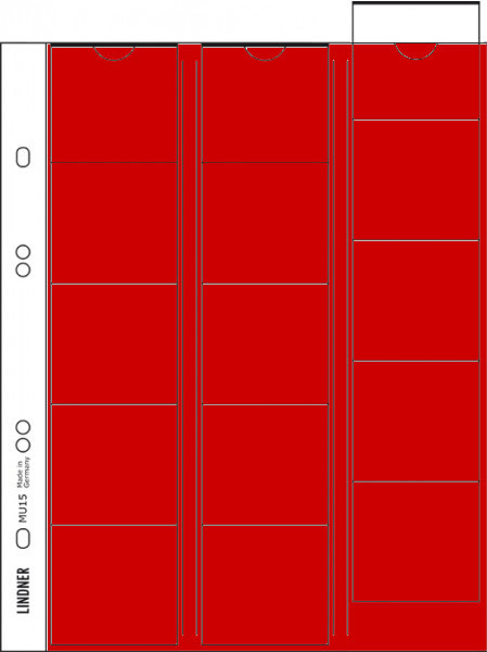 Lindner Multi collect Münzblätter für 15 Münzen bis 42 mm Durchmesser, Zwischenblätter rot, 5er-Packung