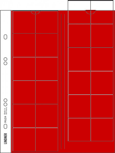 Lindner Multi collect Münzblätter für 24 Münzen bis 34 mm Durchmesser, Zwischenblätter rot, 5er-Packung
