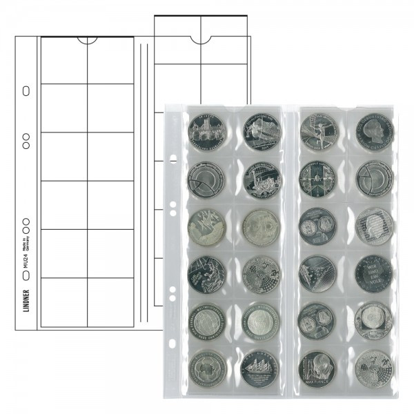 Lindner Multi collect Münzblätter für 24 Münzen bis 34 mm Durchmesser, Zwischenblätter schwarz, 5er-Packung