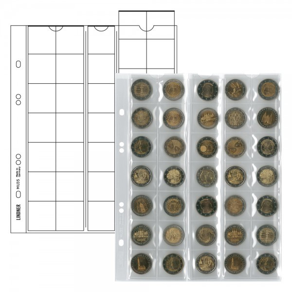 Lindner Multi collect Münzblätter für 35 Münzen bis 27 mm Durchmesser, Zwischenblätter Schwarz, 5er-Packung