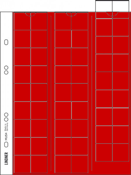 Lindner Multi collect Münzblätter für 54 Münzen bis 20 mm Durchmesser, Zwischenblätter rot, 5er-Packung
