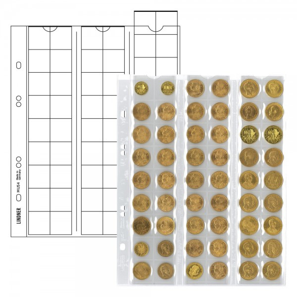 Lindner Multi collect Münzblätter für 54 Münzen bis 20 mm Durchmesser, Zwischenblätter Schwarz, 5er-Packung
