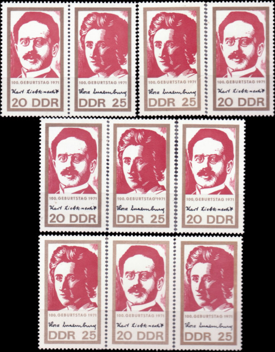 Briefmarken: DDR 1971, Mi.Nr. 1650-1651, (WZd244-WZd247), R. Luxemburg, K. Liebknecht, Postfrisch