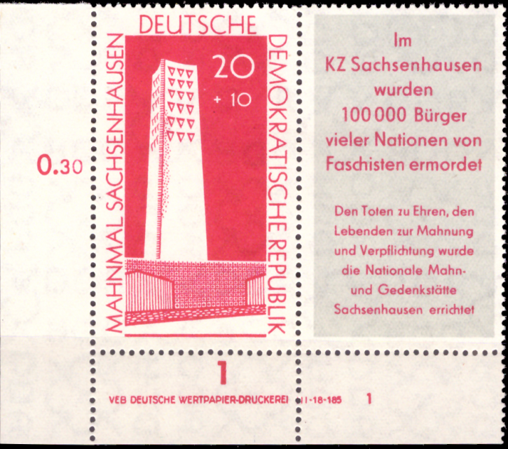 Briefmarken DDR 1960, Mi.Nr. WZd24 DV (Druckvermerk), Sachsenhausen, Postfrisch