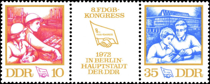 Briefmarken: DDR 1972, Mi.Nr. 1761-1762 (WZd266), FDGB-Kongress, Postfrisch