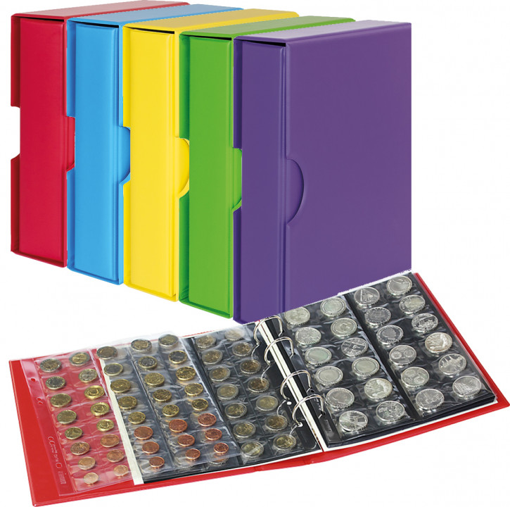 LINDNER PUBLICA M COLOR Münzalbum mit 10 Münzblättern in 5 Ausführungen, mit passender Schutzkassette  in 5 Farben zur Auswahl