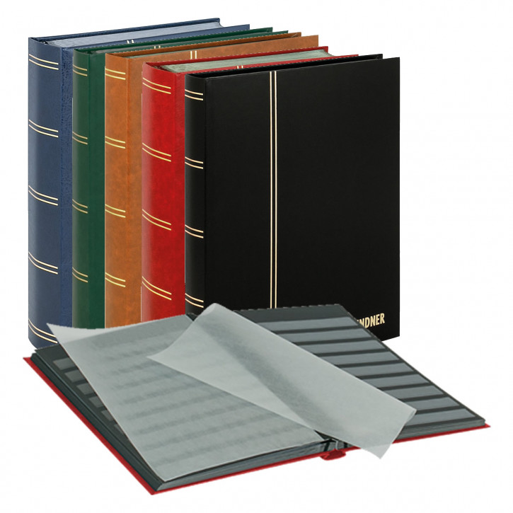 Lindner Einsteckbuch STANDARD, unwattiert, durchgehende Klarsichtfolien-Streifen, 230 x 305 mm - 32, 48 oder 64 schwarze Seiten, in 5 Farben zur Auswahl