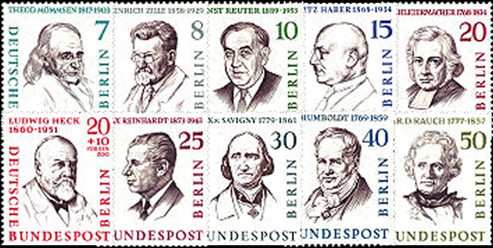 Briefmarken Berlin 1957 Mi.Nr. 163-172, Männer aus der Geschichte Berlins (II). Postfrisch