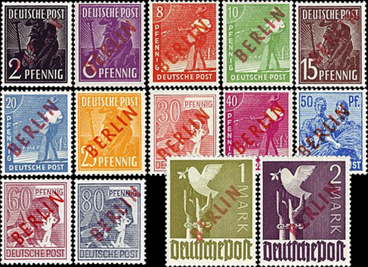 Briefmarken Berlin 1949 Mi.Nr. 21-34, Rotaufdruck - Postfrisch