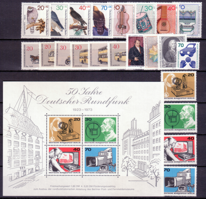 Briefmarken Berlin Jahrgang 1973 inkl. Blockeinzelwerte, Postfrisch - komplett