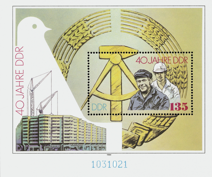 Briefmarken DDR 1989, Mi.Nr. Block 100, 40 Jahre DDR. Postfrisch