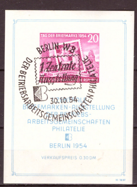 Briefmarken DDR 1954, Mi.Nr. Block 10, Tag der Gestempelt
