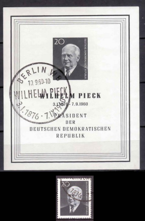 Briefmarken: DDR 1960, Mi.Nr. Block16, 784A, Wilhelm Pieck, Gestempelt
