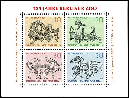 Briefmarken Berlin 1969, Mi.Nr. Block 2, 125 Jahre Berliner Zoo. Postfrisch