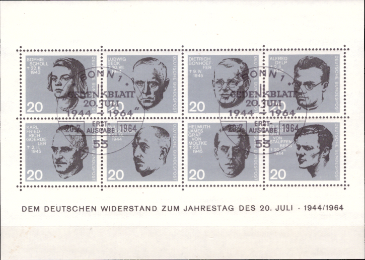 Briefmarken BRD (Bund) 1964, Mi.Nr. Block 3, Attentat auf Adolf Hitler. Ersttagssonderstempel