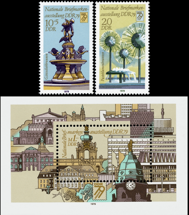 Briefmarken: DDR 1979 Mi.Nr. 2441-2442 + Block 55, Briefmarkenausstellung. Postfrisch