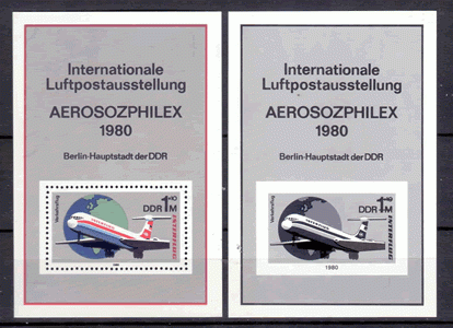 Briefmarken DDR 1980, Mi.Nr. Block 59 + Block 59S Schwarzdruck, INTERFLUG, Postfrisch