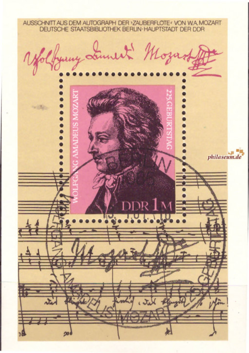 Briefmarken: DDR 1981, Mi.Nr. Block 62, Mozart, Gestempelt