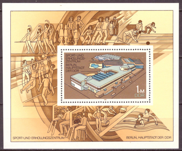 Briefmarken: DDR 1981, Mi. Nr. Block 64, Sport- und Erholungszentrum Berlin, Postrisch