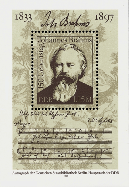 Briefmarken: DDR 1983 Mi.Nr. Block 69, Johannes Brahms, Postfrisch