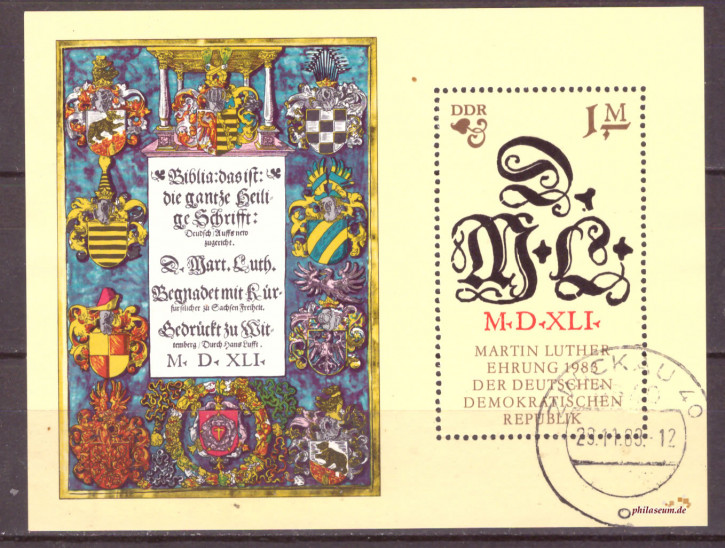 Briefmarken: DDR 1983 Mi.Nr. Block 73, 500. Geburtstag von Martin Luther (II), Gestempelt