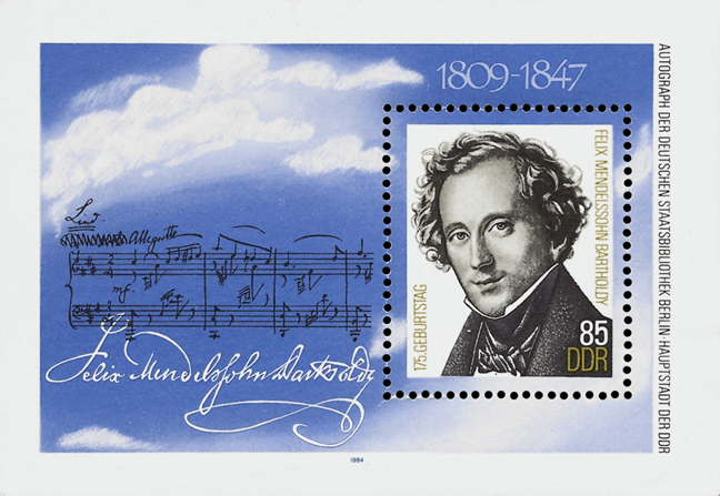 Briefmarken: DDR 1984 Mi.Nr. Block 76, F. Mendelssohn Bartholdy, Postfrisch