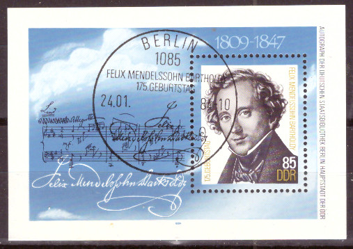 Briefmarken: DDR 1984 Mi.Nr. Block 76, F. Mendelssohn Bartholdy, Gestempelt