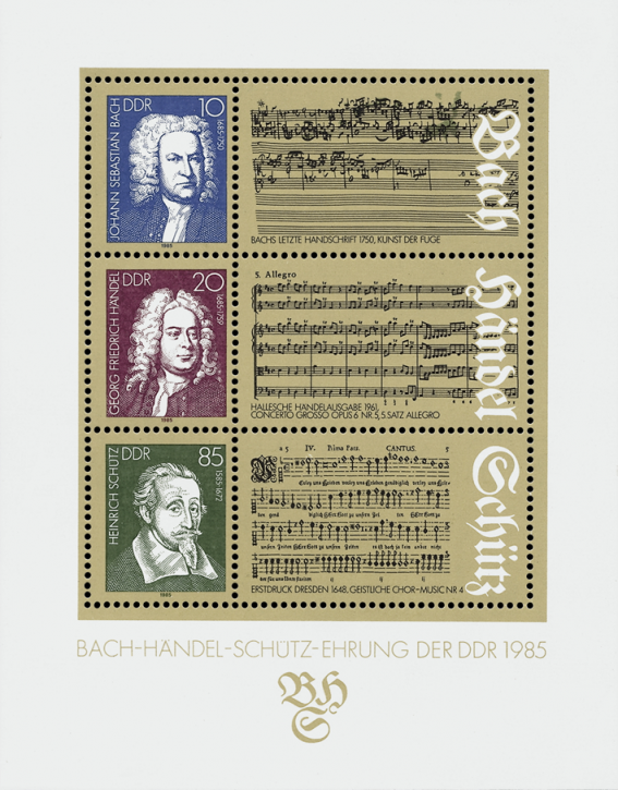 Briefmarken DDR 1985, Mi.Nr. Block 81, Bach, Händel, Schütz. Postfrisch