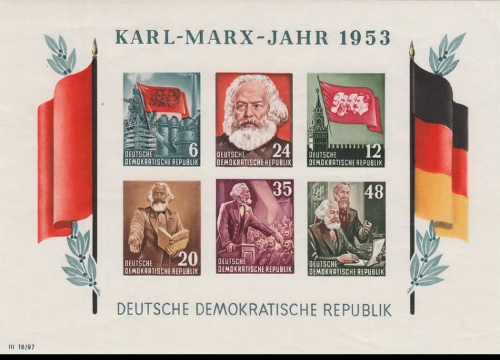 Briefmarken DDR 1953, Mi.Nr. Block 8B geschnitten, Karl Marx, Postfrisch