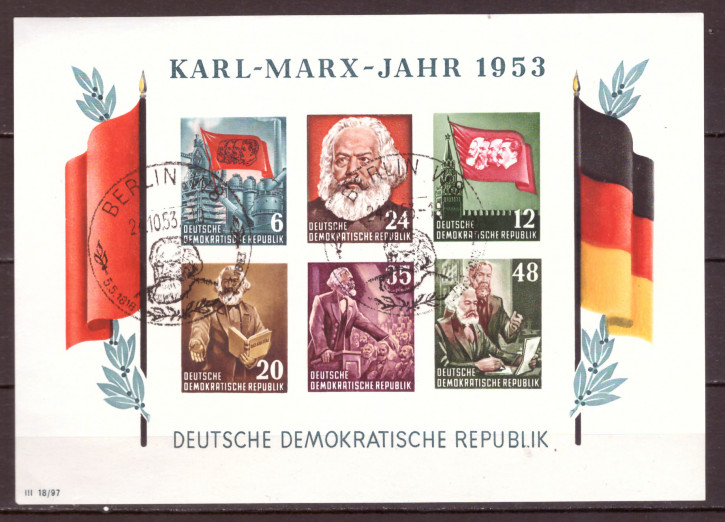 Briefmarken DDR 1953, Mi.Nr. Block 8B geschnitten, Karl Marx, ESST gestempelt