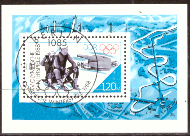 Briefmarken: DDR 1988, Mi. Nr. Block 90, Olympische Winterspiele 1988, Calgary. Gestempelt