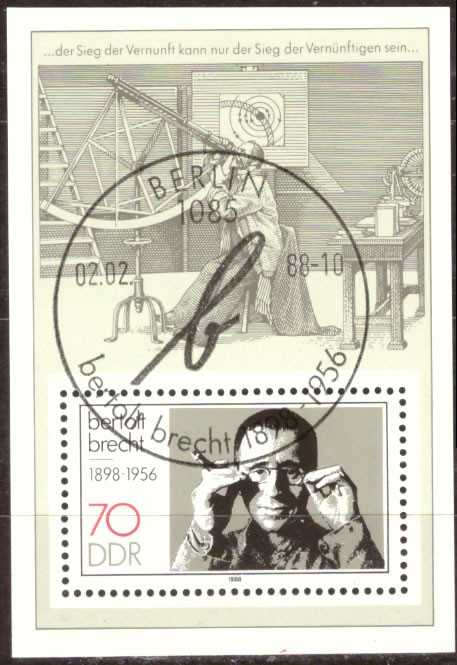 Briefmarken: DDR 1988, Mi. Nr. Block 91, Bertolt Brecht. Gestempelt