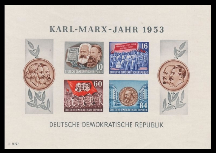 Briefmarken DDR 1953, Mi.Nr. Block 9B geschnitten, Karl Marx, Postfrisch