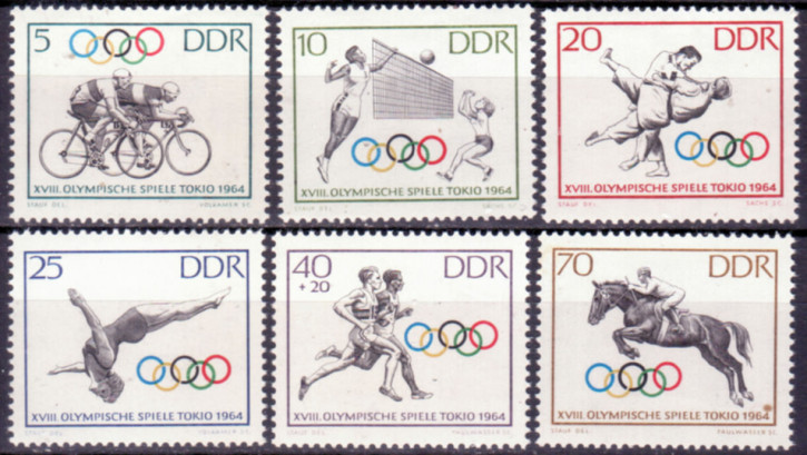 Briefmarken: DDR 1964, Mi.Nr. 1033-1038, Olympia Tokio, Postfrisch