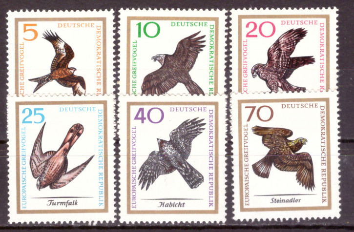Briefmarken DDR 1965, Mi.Nr. 1147-1152, Europäische Greifvögel, Postfrisch