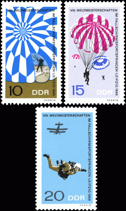 Briefmarken DDR 1966, Mi. Nr. 1193-1195, WM im Fallschirmspringen, Postfrisch