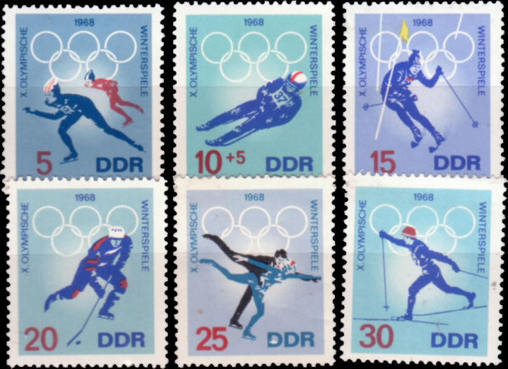 Briefmarken DDR 1968, Mi. Nr. 1335-1340, Olympia Grenoble, Postfrisch