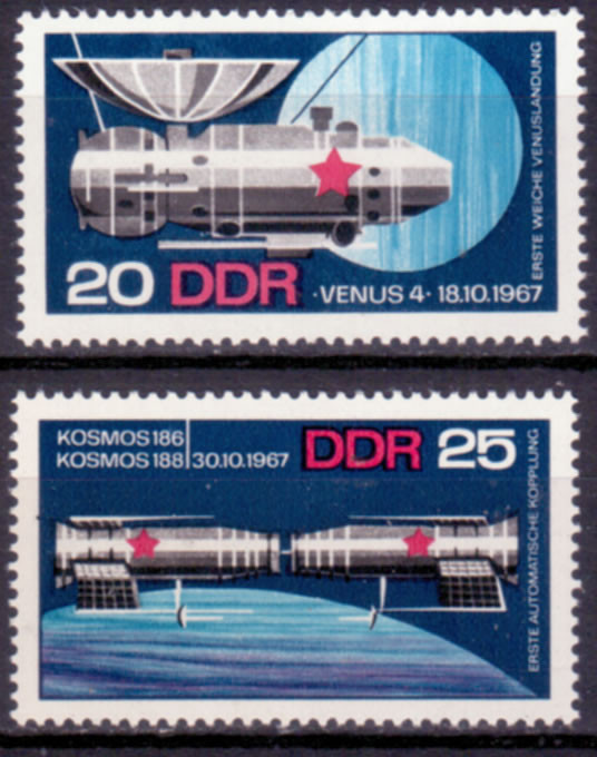 Briefmarken DDR 1968, Mi. Nr. 1341-1342, sowjetische Raumfahrt, Postfrisch