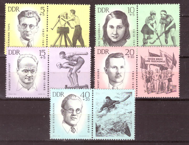 Briefmarken: DDR 1963 Mi.Nr. 983-987 (WZd98-WZd102), Sportler-Gedenkstätten (II), Postfrisch