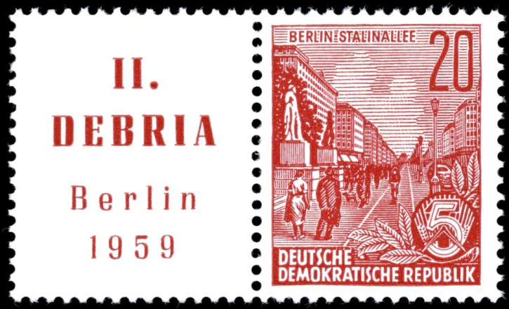 Briefmarken DDR 1959, Mi.Nr. 580B (W Zd 20), Zierfeld links, waagerechter Zusammendruck, Dauerserie Fünfjahresplan VI (Gezähnt 14), Postfrisch