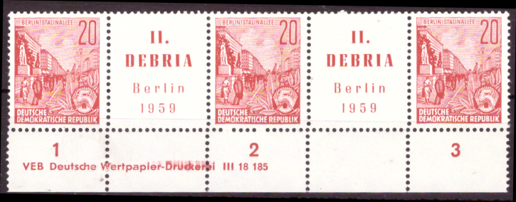 Briefmarken DDR 1959, Mi.Nr. 580B (W Zd 22 DV und W Zd 20) mit Druckvermerk, waagerechter Zusammendruck, Dauerserie Fünfjahresplan VI (Gezähnt 14), Postfrisch
