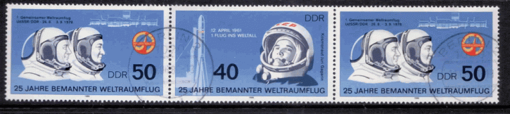 Briefmarken DDR 1986, 3006, 3005, 3006 (WZd 671), 25 Jahre bemannter Weltraumflug, Gestempelt