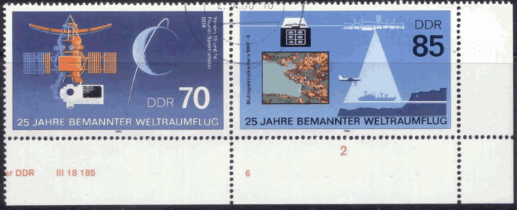 Briefmarken DDR 1986, 3007-3008 (WZd 672), 25 Jahre bemannter Weltraumflug, Gestempelt