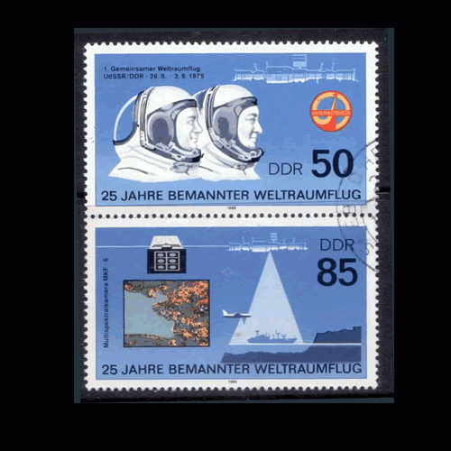 Briefmarken DDR 1986, 3006, 3008 (S Zd 318) , 25 Jahre bemannter Weltraumflug, Gestempelt