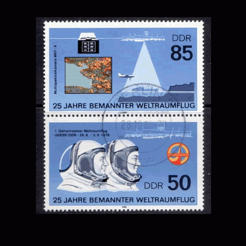 Briefmarken DDR 1986, 3008, 3005 (S Zd 318) , 25 Jahre bemannter Weltraumflug, Gestempelt