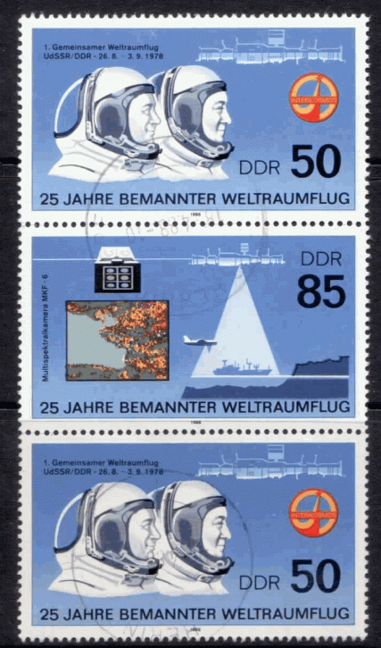 Briefmarken DDR 1986, 3006, 3008, 3006 (S Zd 319), 25 Jahre bemannter Weltraumflug, Gestempelt