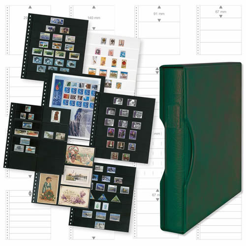 Lindner Komplettangebot: Ringbinder-Set REGULAR (1124) Grün inkl. 2 Packungen Omnia-Blätter 04P schwarz
